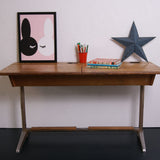Children's Vintage Double School Desk with Lift up Lids and Metal Legs