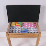 Children's Vintage School Desk with Chalkboard Lid and Penguin Lined Base