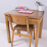 Children's Vintage School Desk with Chalkboard Lid and Penguin Lined Base