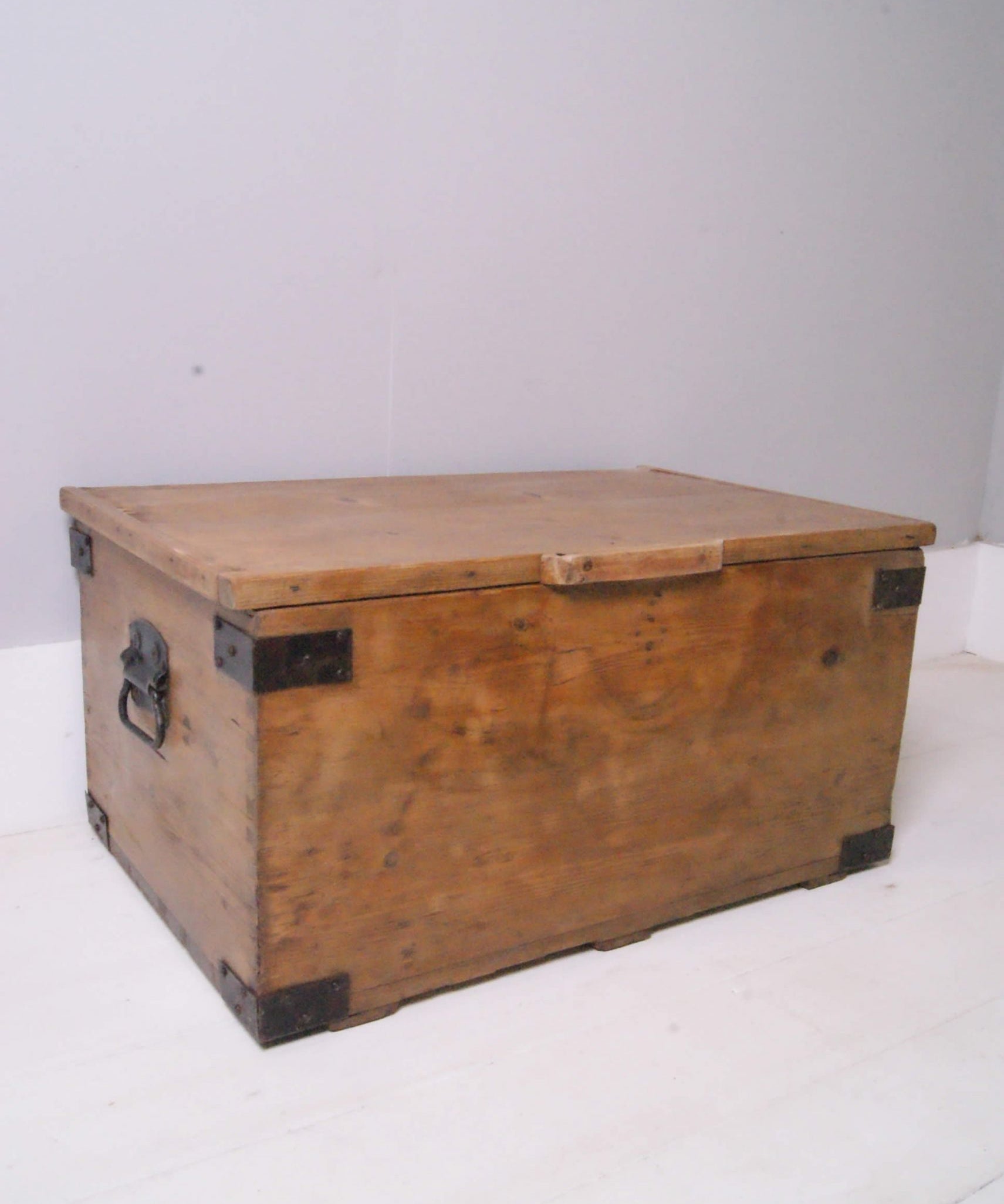 Children's Wooden Chest with Red Ticking Base