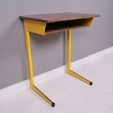 Children's Vintage French Single School Desk with Yellow Metal Legs