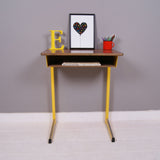 Children's Vintage French Single School Desk with Yellow Metal Legs