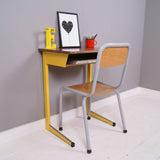 Children's Vintage French Single School Desk with Yellow Metal Legs