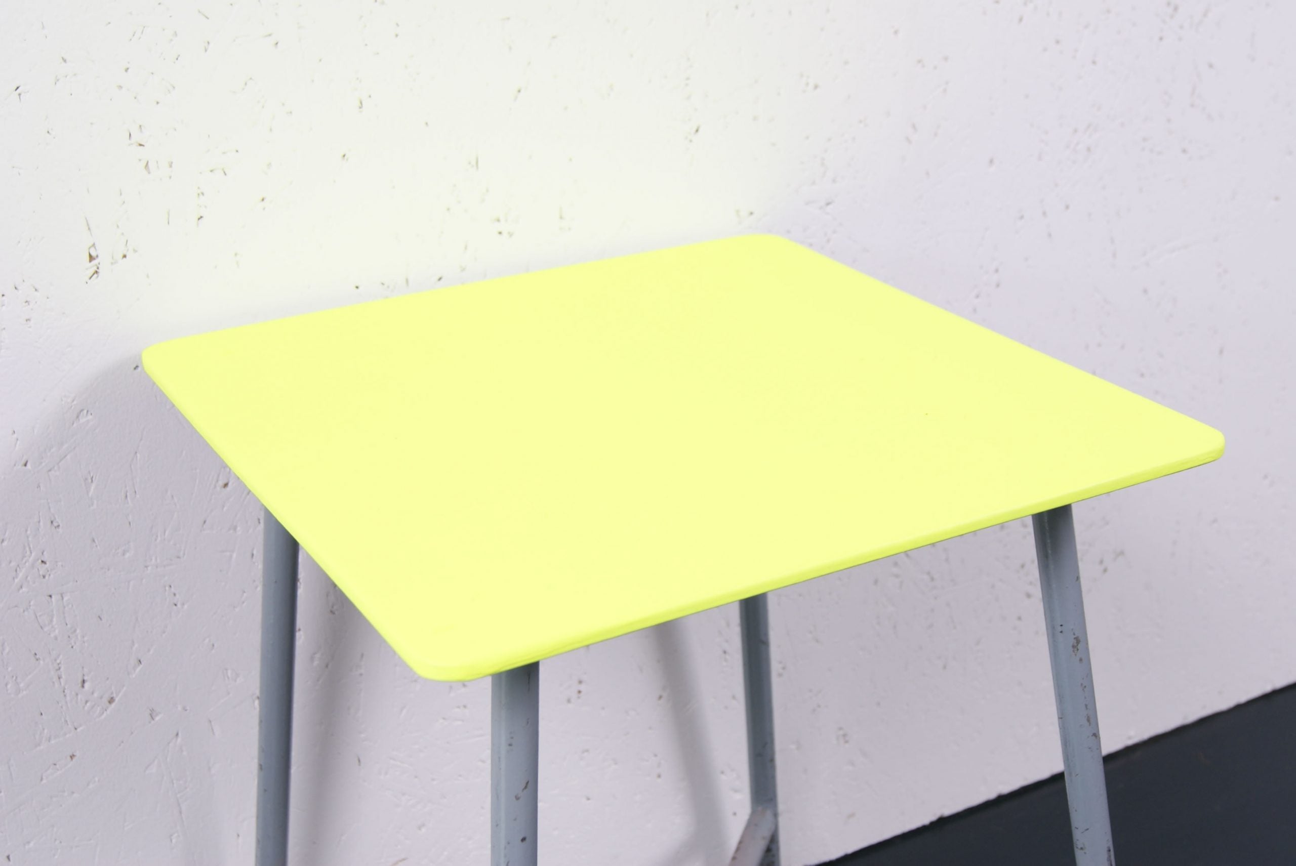 Children's Vintage Polish Army Stool/Table with Neon Yellow Wooden Top
