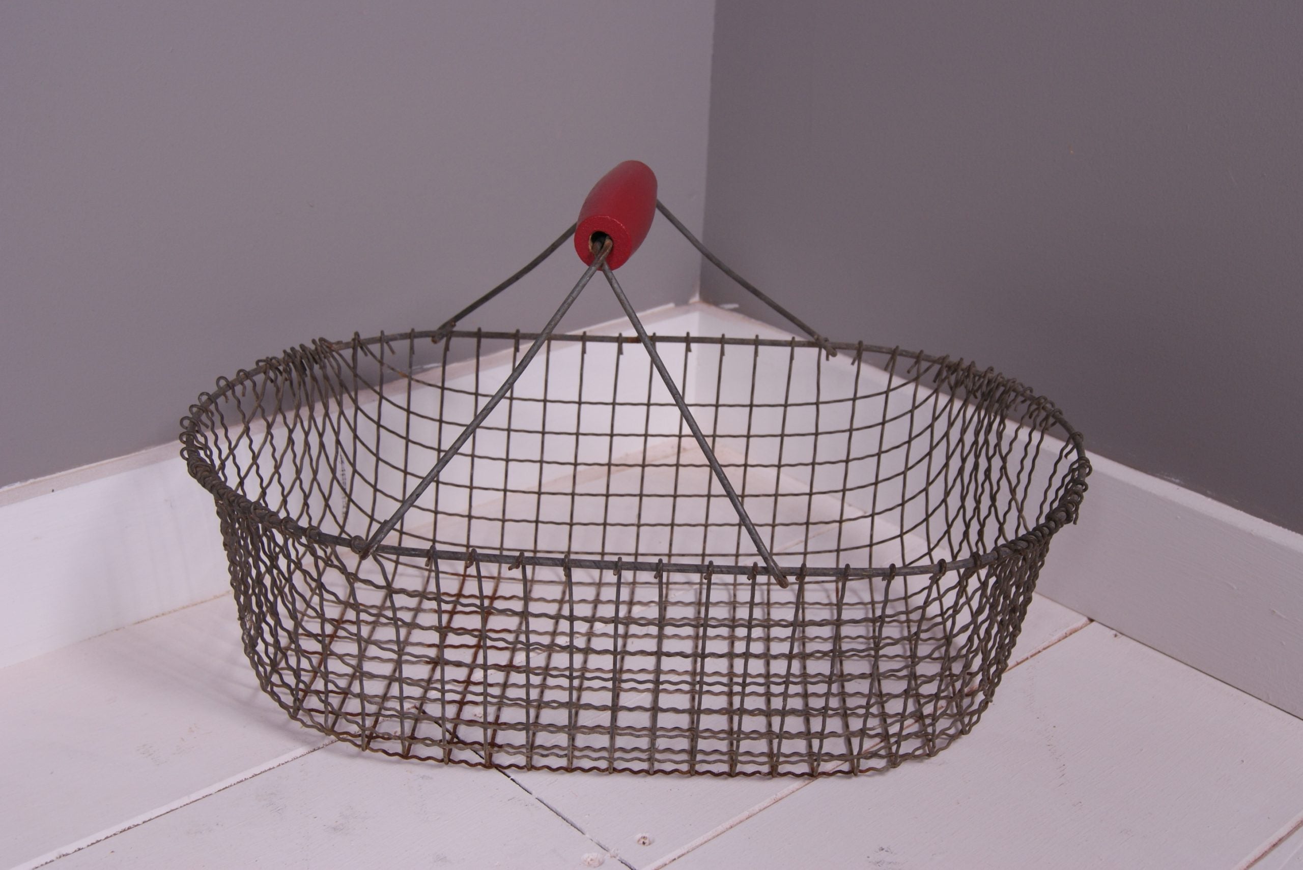 Children's Wire Egg Basket with Red Wooden Handle