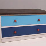 Children's Blue Two Drawer Storage Unit with Wooden Top