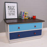 Children's Blue Two Drawer Storage Unit with Wooden Top