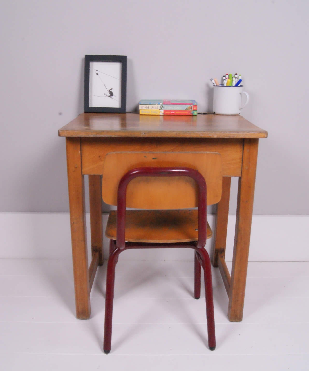 Children's Vintage Single School Desk with Lift up Lid