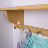French Wooden Yellow Shelf with Hooks