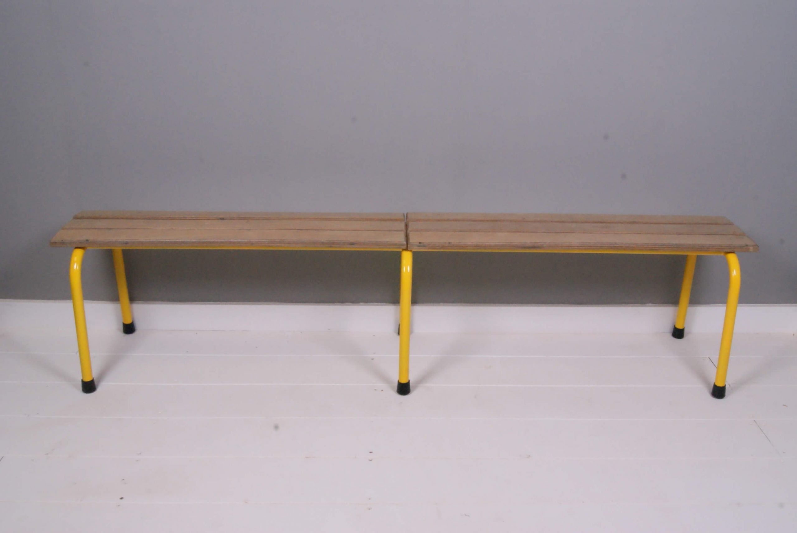 Children's Large French Wooden Bench with Metal Legs