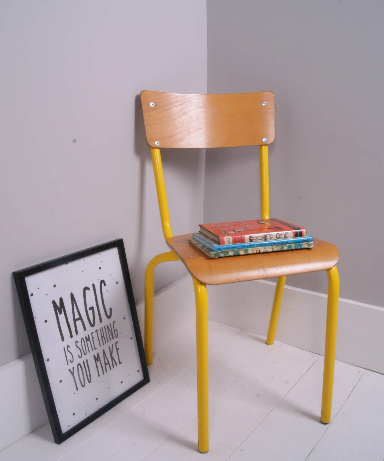Children's Vintage Yellow Metal Legged Chairs