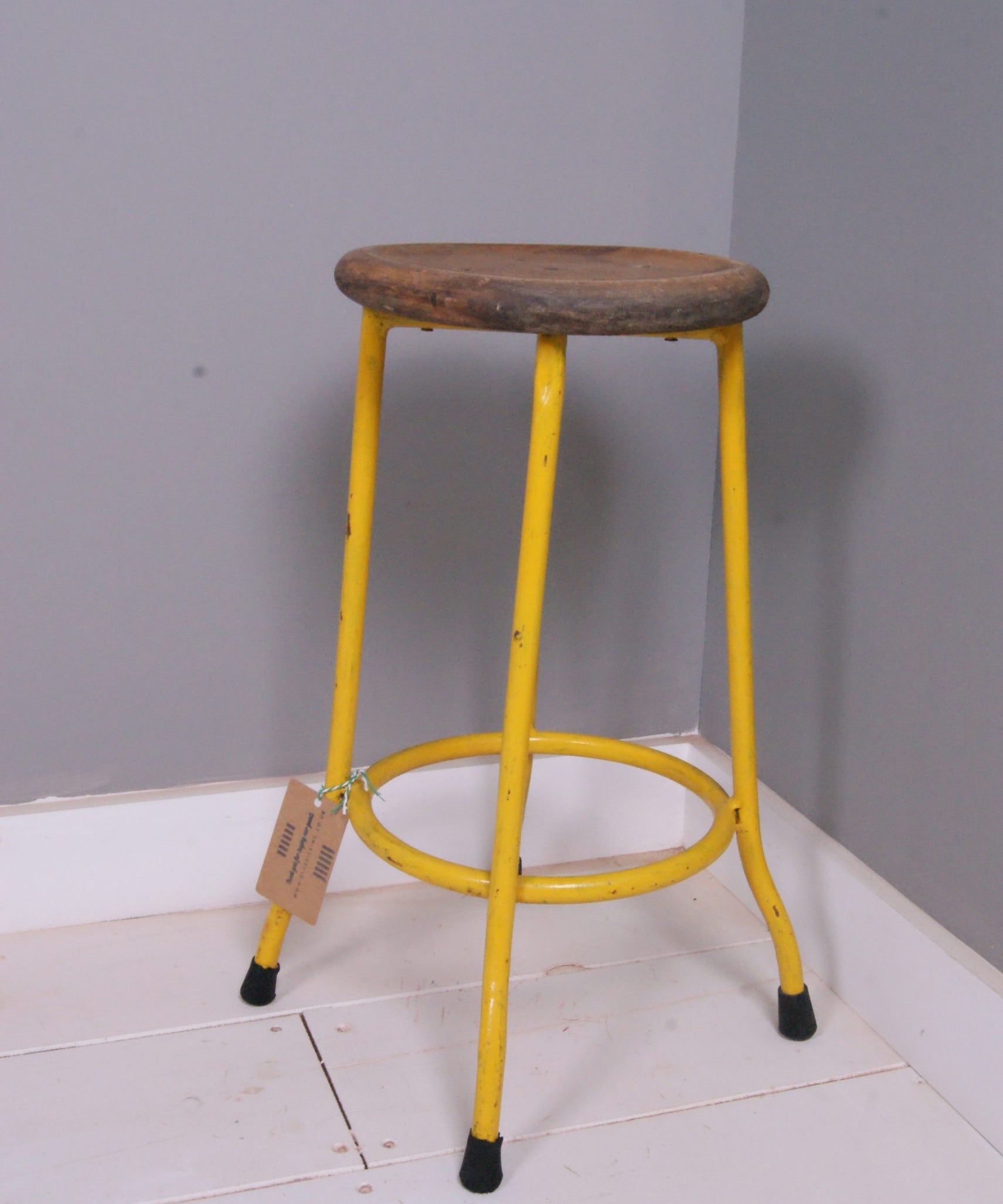 Children's Yellow Metal Legged Stool with Wooden Seat