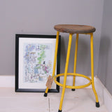 Children's Yellow Metal Legged Stool with Wooden Seat