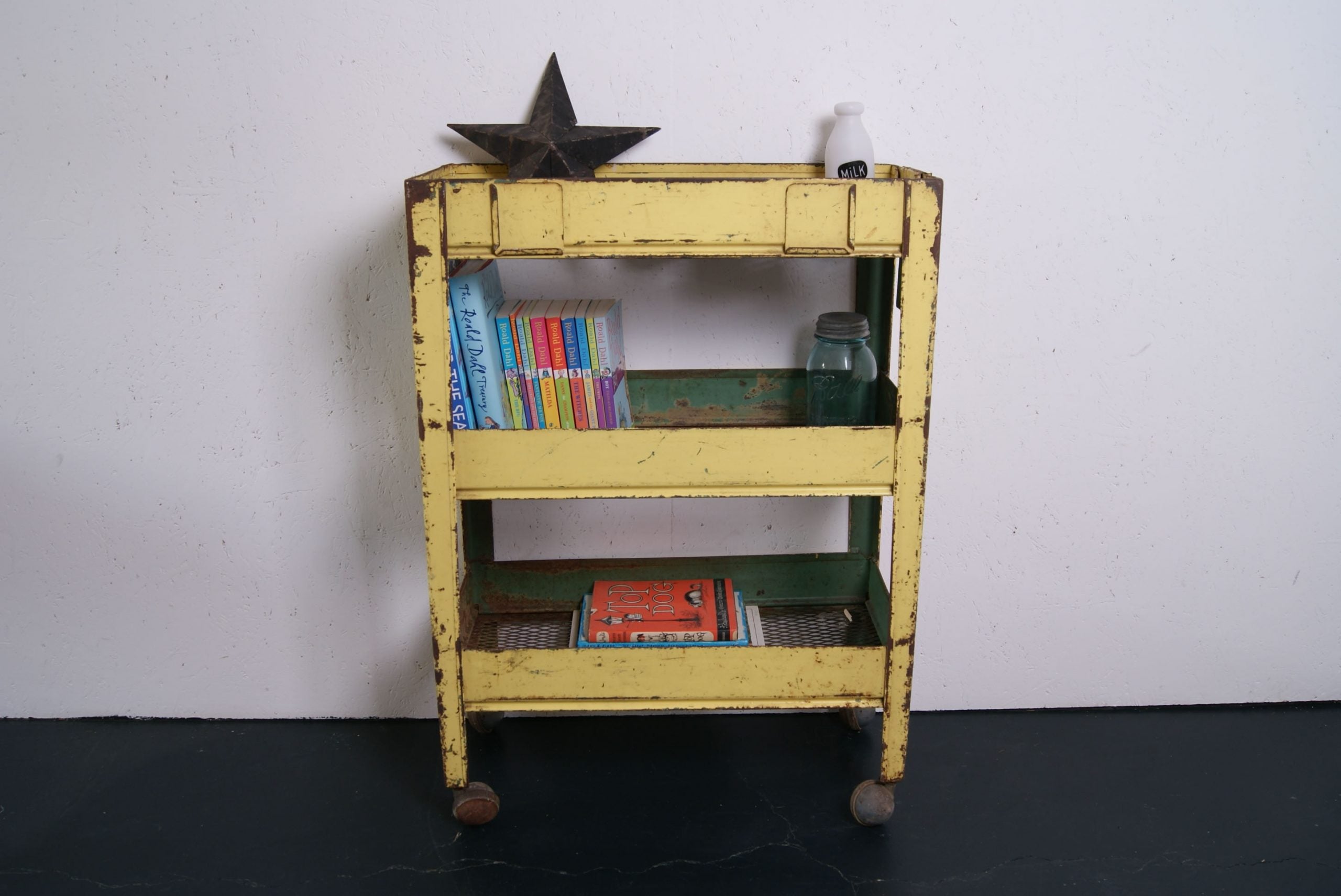 Children's Yellow Industrial Storage Trolley on Castors