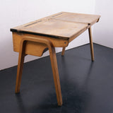 Children's Curved Legged Wooden Double Desk with Lift up Lids